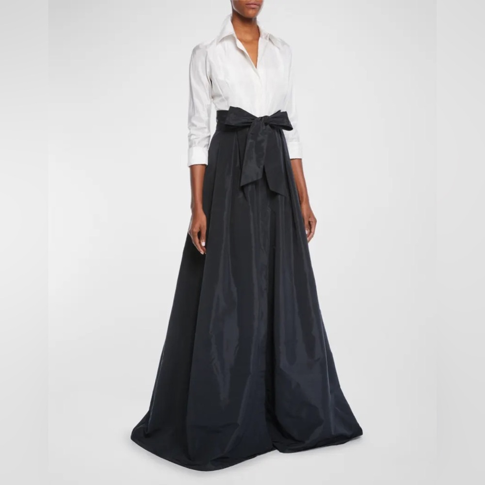 Rickie Freeman for Teri Jon Two-Tone 3/4-Sleeve Taffeta Shirtdress Gown